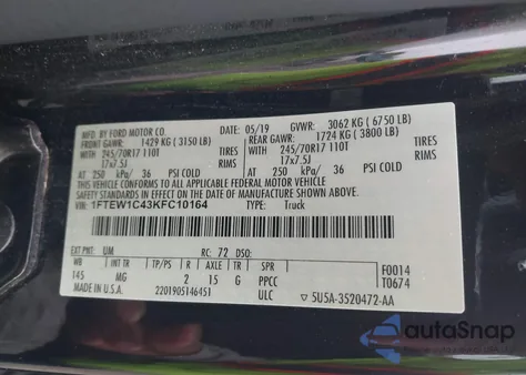 2019 Ford F-150 Xlt z USA, uszkodzony, nr VIN 1FTEW1C43KFC10164